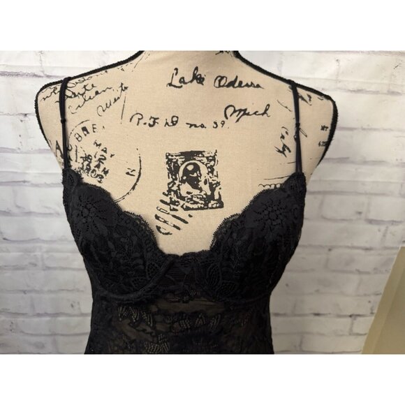 Victoria’s Secret Size 34C Black Lace Sheer Neglige Slip Dress Underwire Sexy - Picture 3 of 11